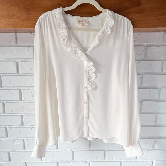 Sezane Tops - Sézane Chlo Button Blouse with Embroidered Collar in Ecru Size 46/ 14 US NWT